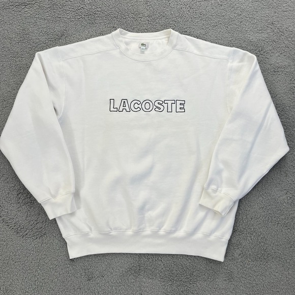 Lacoste Sweatshirt Long Sleeve Crewneck 80% Cotton White Men's Size XL VTG NWT - Picture 1 of 12